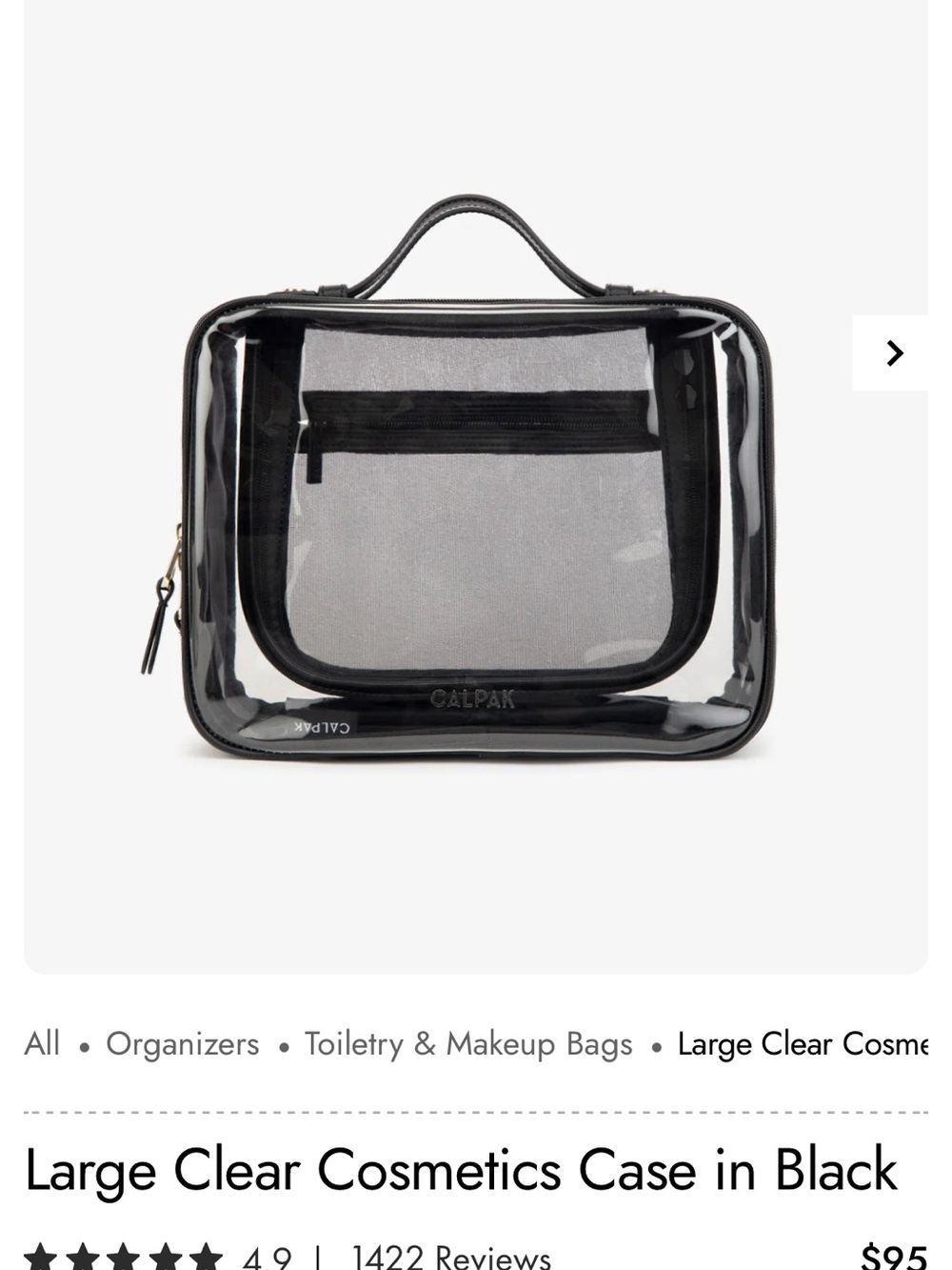 Calpak Large Clear Cosmetic Case with Black Trim - BRAND NEW